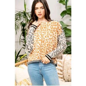 Anthropologie THML Women's Leopard Print Viscose Blend Pullover‎ Sweater Size S